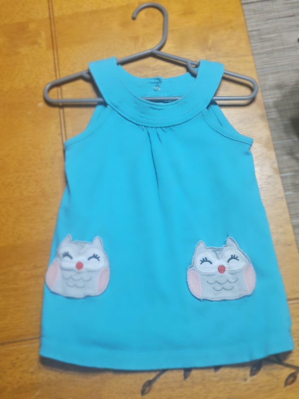 Girls Turquoise Owl Appliqué Dress/Shirt